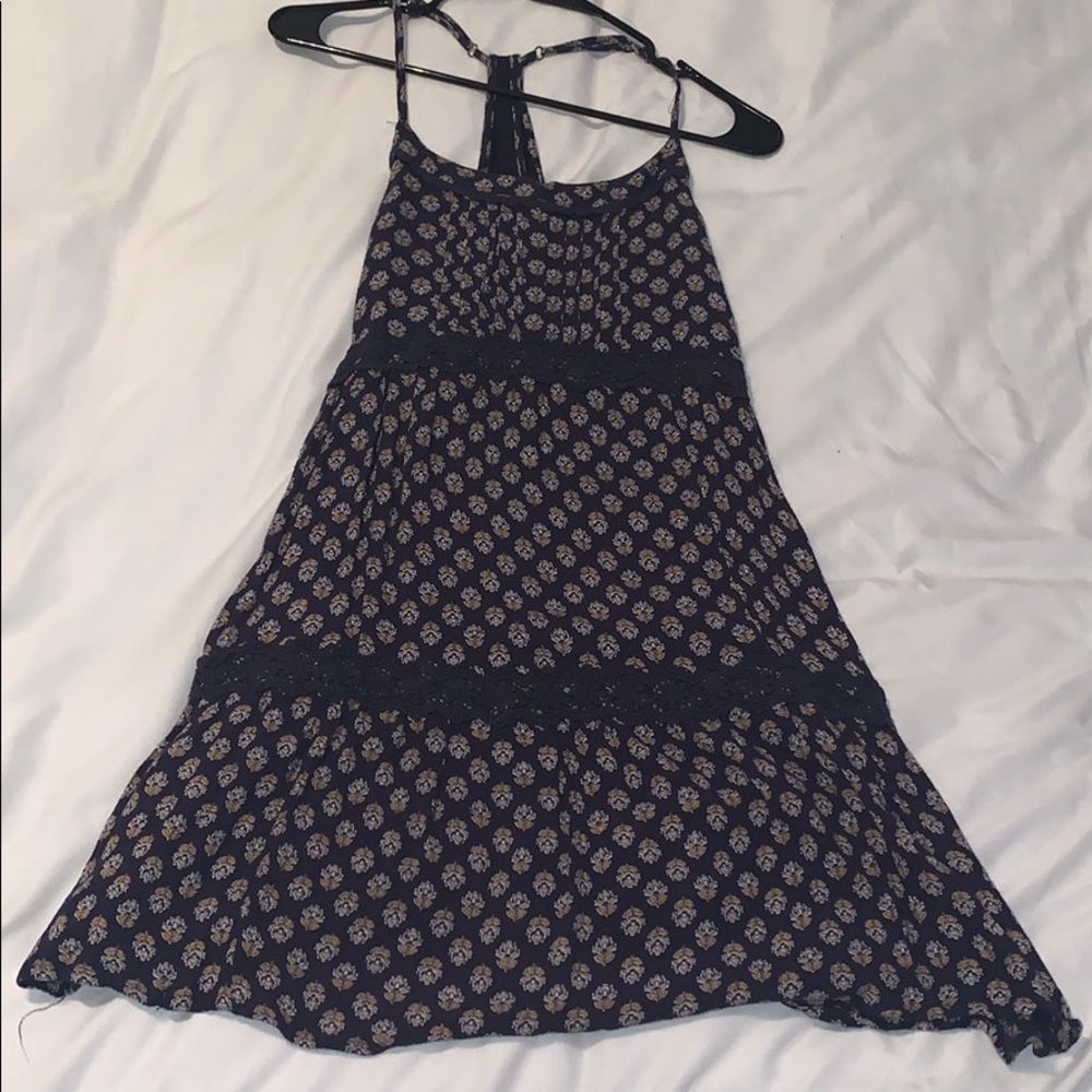 Dark blue pattern cross back dress